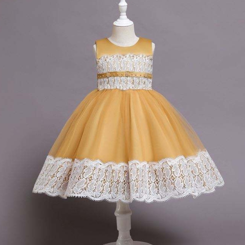 Baige Nouvelles arrivales Belle broderie en dentelle Baby Girl Robes d'anniversaire Mariage fille fille fleur robe