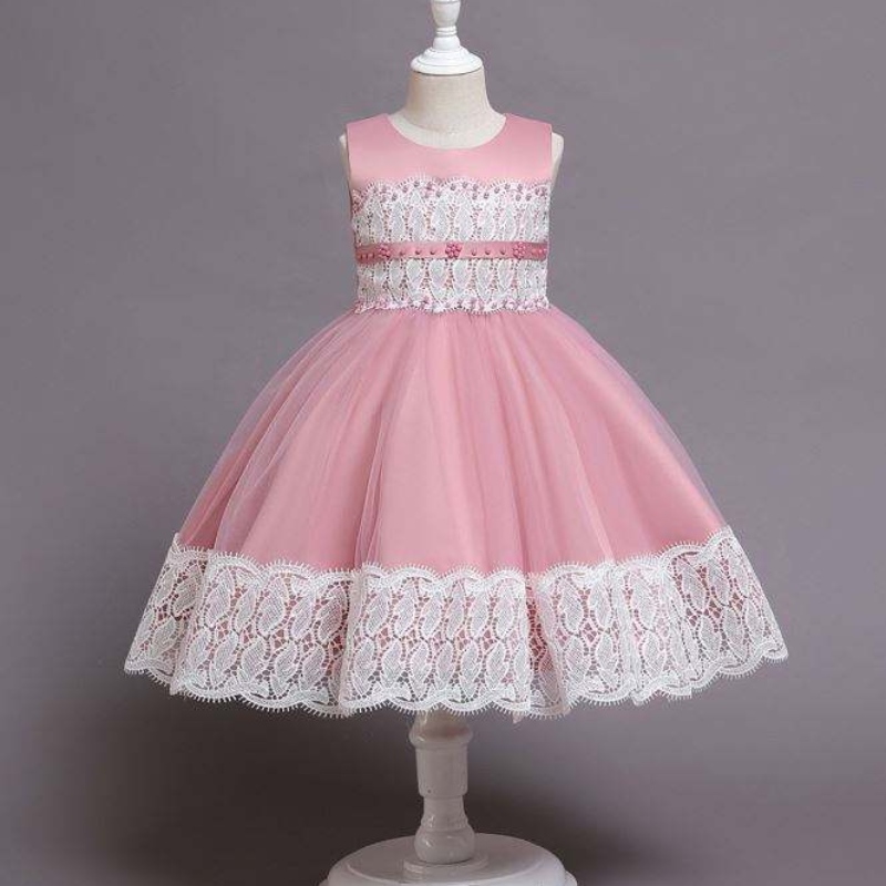 Baige Nouvelles arrivales Belle broderie en dentelle Baby Girl Robes d'anniversaire Mariage fille fille fleur robe