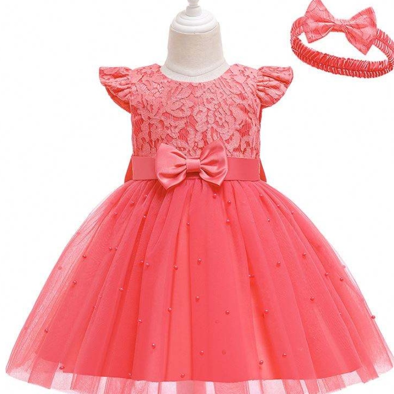 Baige Cross-Border Kids Robe en gros Couleur solide dentelle Bowknot Children's Party Birthday Robe D0761