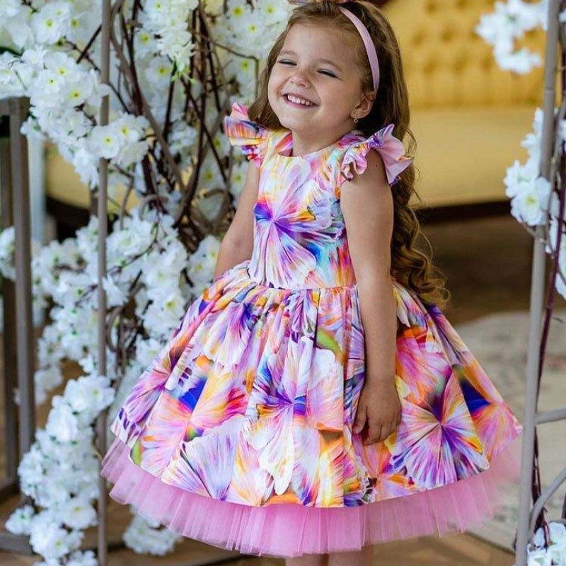 Baige Dernière la robe de fille à imprimé floral \\ Vêtements d'enfants pour les robes de demoiselle d'honneur fille de 3 ans pour la fête