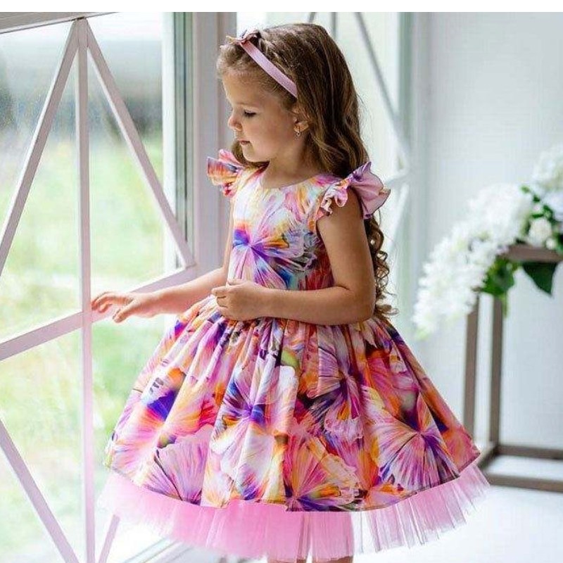 Baige Dernière la robe de fille à imprimé floral \\ Vêtements d'enfants pour les robes de demoiselle d'honneur fille de 3 ans pour la fête