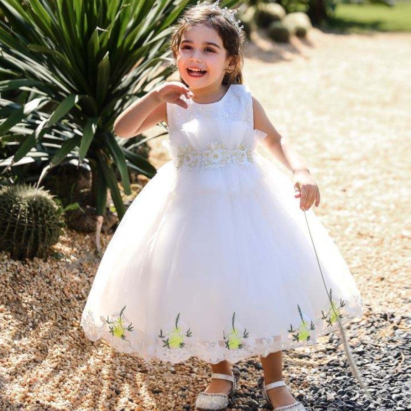 Baige Appliquée de broderies fleurs 2022 filles chaudes vendant des vêtements robe de fête pour fille