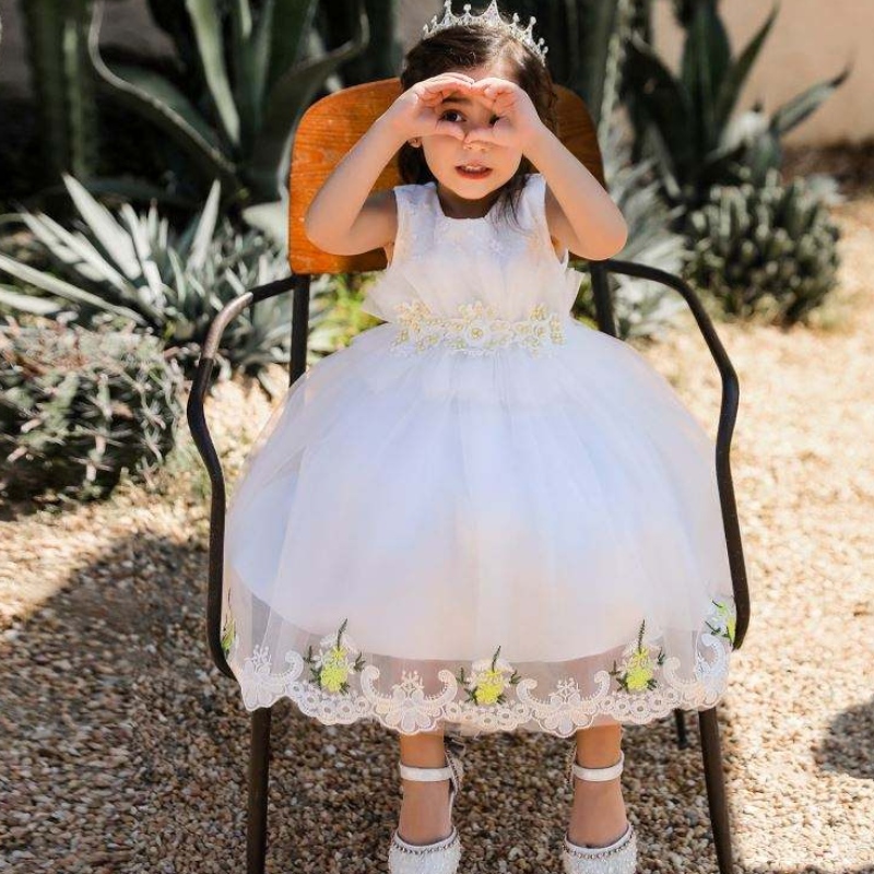Baige Appliquée de broderies fleurs 2022 filles chaudes vendant des vêtements robe de fête pour fille