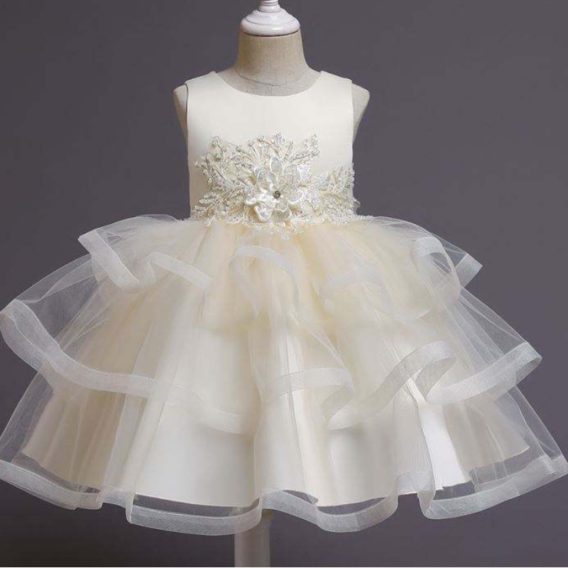 Baige Flower Girl Robe Kids Party Party Baby Tutu Princess Robe avec des vêtements d'anniversaire de longueur de genou