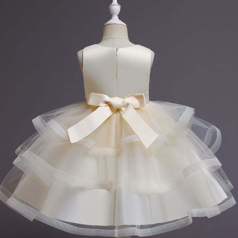 Baige Flower Girl Robe Kids Party Party Baby Tutu Princess Robe avec des vêtements d'anniversaire de longueur de genou