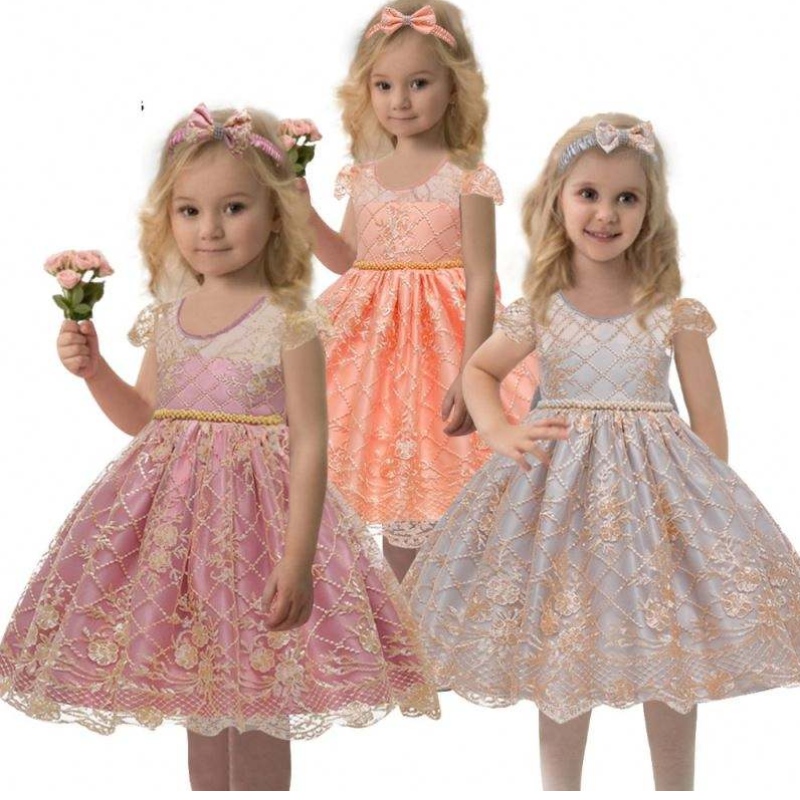 China Factory Kids Party Satin Rouge bébé Fleur d'anniversaire Bénéfices Enfants Vêtements d'été 7933