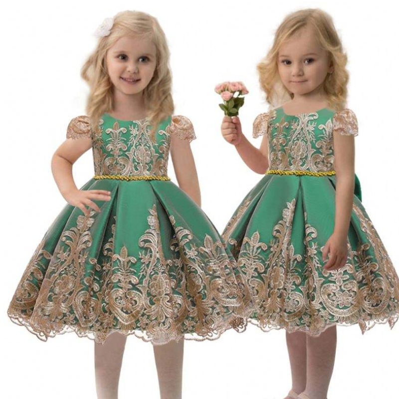 China Factory Kids Party Satin Rouge bébé Fleur d'anniversaire Bénéfices Enfants Vêtements d'été 7933