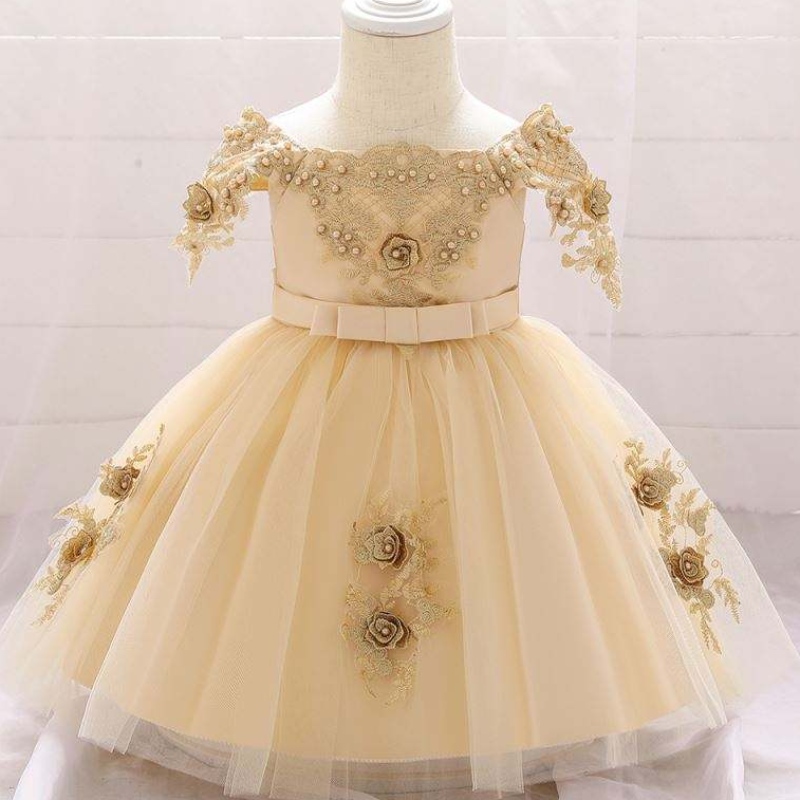 Baige en gros des filles de fleurs robes baptism tulle jupe robe petite robe de baptême de bébé