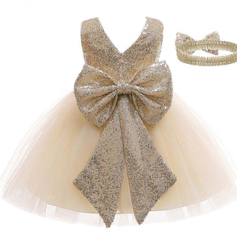 Baby robe pailled bow Design girl robe de mode de mode de mariage d'anniversaire de mariage