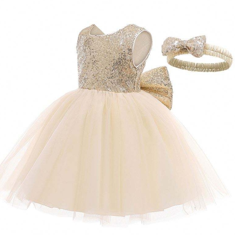 Baby robe pailled bow Design girl robe de mode de mode de mariage d'anniversaire de mariage