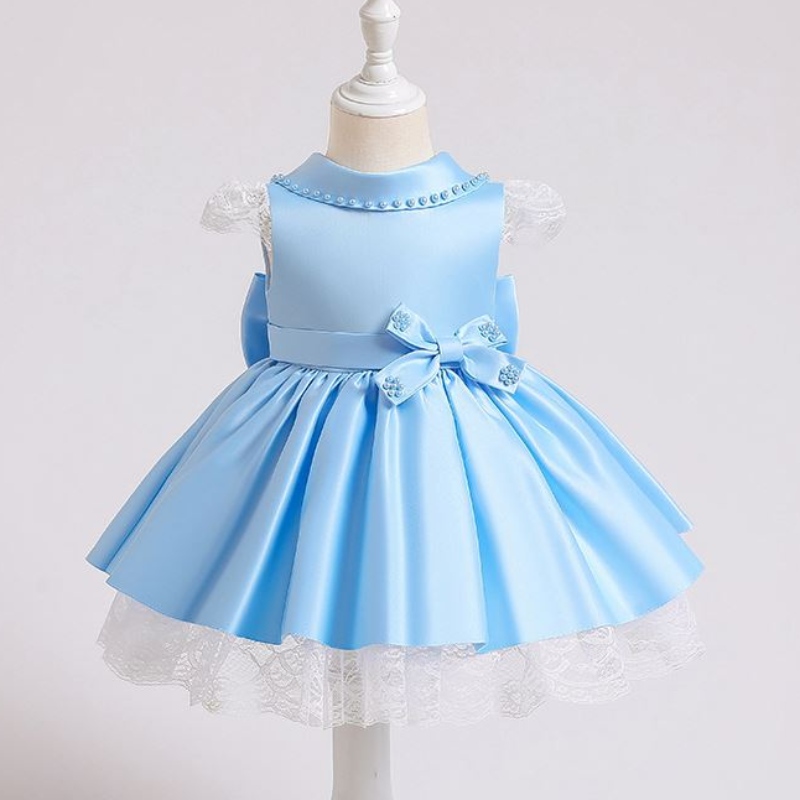 Baige Elegant Kids Satin Party Robe Baby Robes Design pour 3-10 ans Enfants Vêtements d'été XZ003