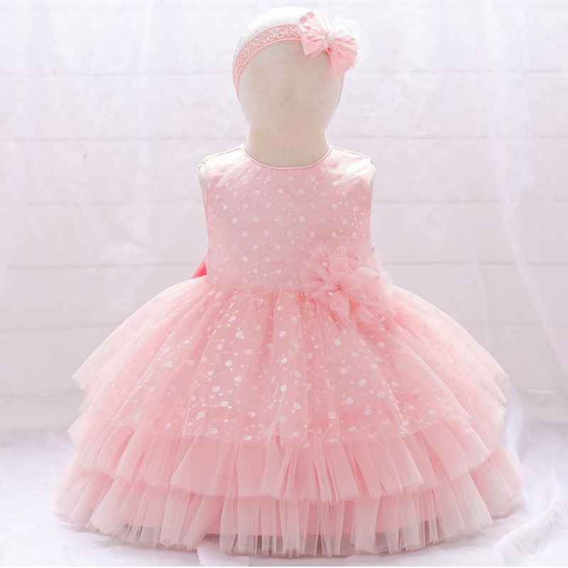 Baige Amazon Vente chaude Flower Girl Party Robe Enfant Enfant Anniversaire Robe de fée mois Fairy Robe avec bandeau