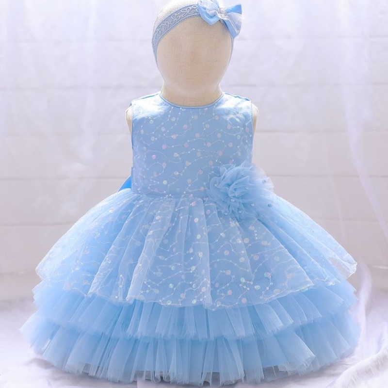 Baige Amazon Vente chaude Flower Girl Party Robe Enfant Enfant Anniversaire Robe de fée mois Fairy Robe avec bandeau