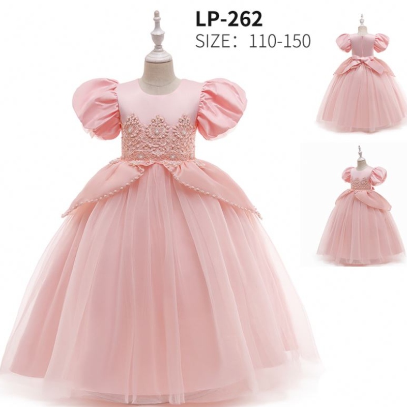 Baige New Style Robes roses pour les enfants Mariage de soirée Robe de fête de princesse mignonne Costume de robe de fleurs d'anniversaire pour filles lp-262
