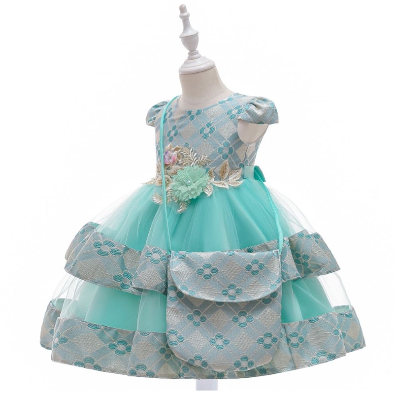 Baige Children Summer Girl Robe avec sac 3-10 ans