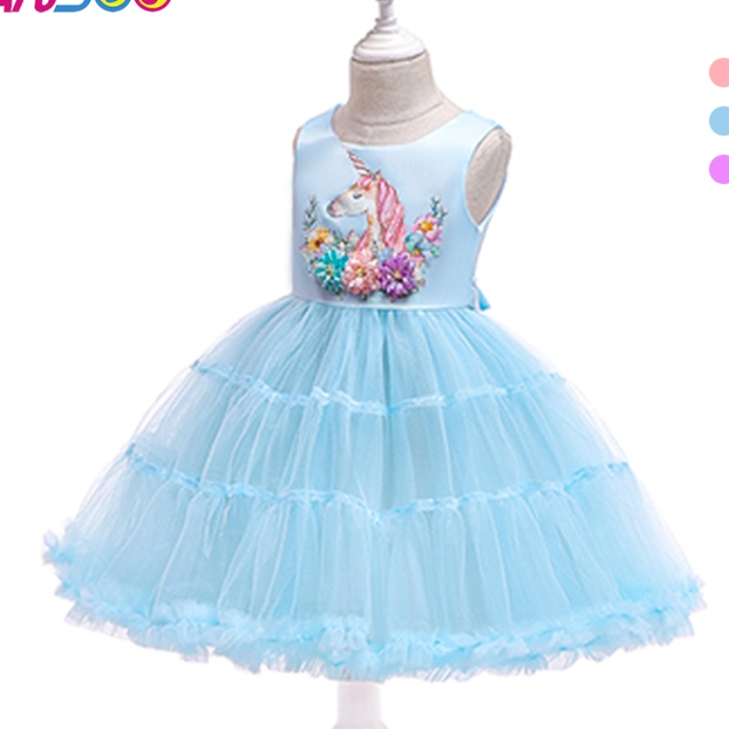 ANSOO DERNIÈRE EUROPE ET AMÉRIQUE ENFANTS avec des robes causales de la jupe de gâteau de la licorne fleur