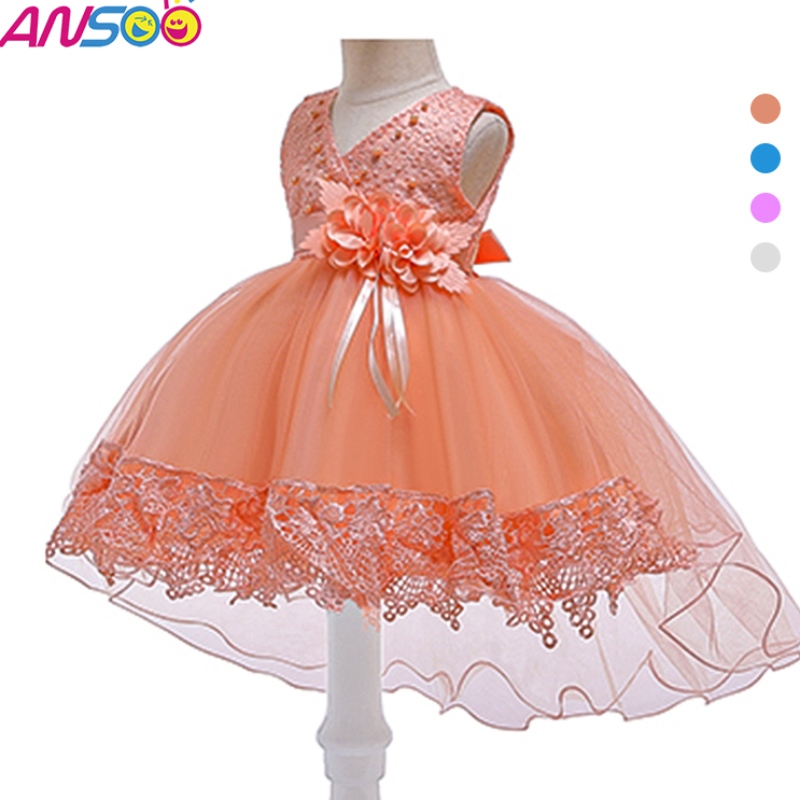 ANSOO Pretty Peach Children \\ Girl Birthday Princess Flower Orange Marid Robe pour fille