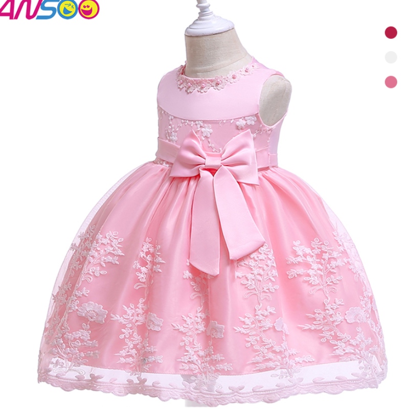 ANSOO Summer Flower Kids Robe rose moelleuse pour filles 4Colors Baby Girl Party Tutu Robe rouge mariage Princesse pour les enfants