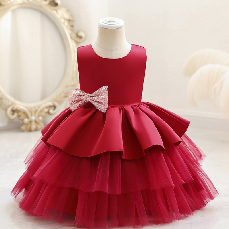 Robe de fête de bébé fille satin d'un an robe d'anniversaire de bébé robe de mariée