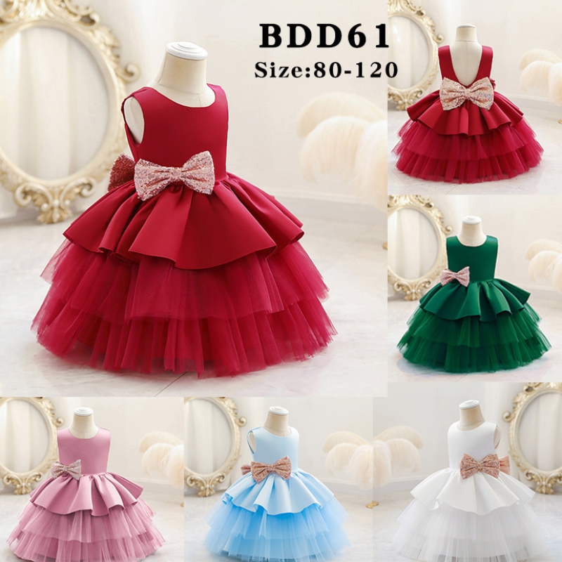 Robe de fête de bébé fille satin d'un an robe d'anniversaire de bébé robe de mariée