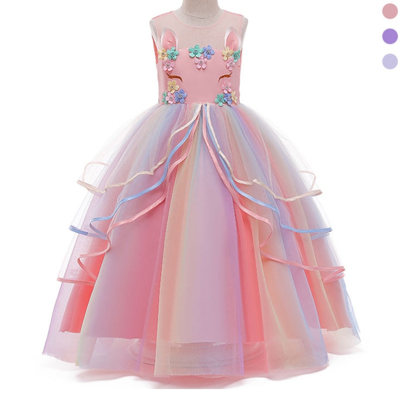 ANSOO Private Custom French Style Luxury Enfants Long Unicorn Tulle Princess Wedding Party Unicorn Robe For Girls