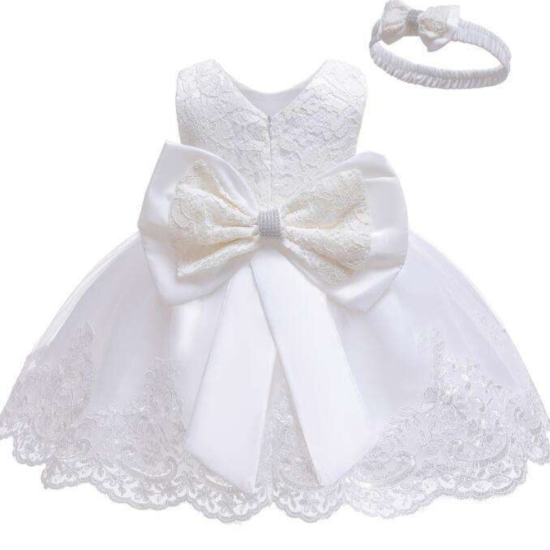 Fournisseurs en gros 0 à 6 ans robe baptême fille fille broderie pour enfants fête porte une robe de fille de fleur pour mariage