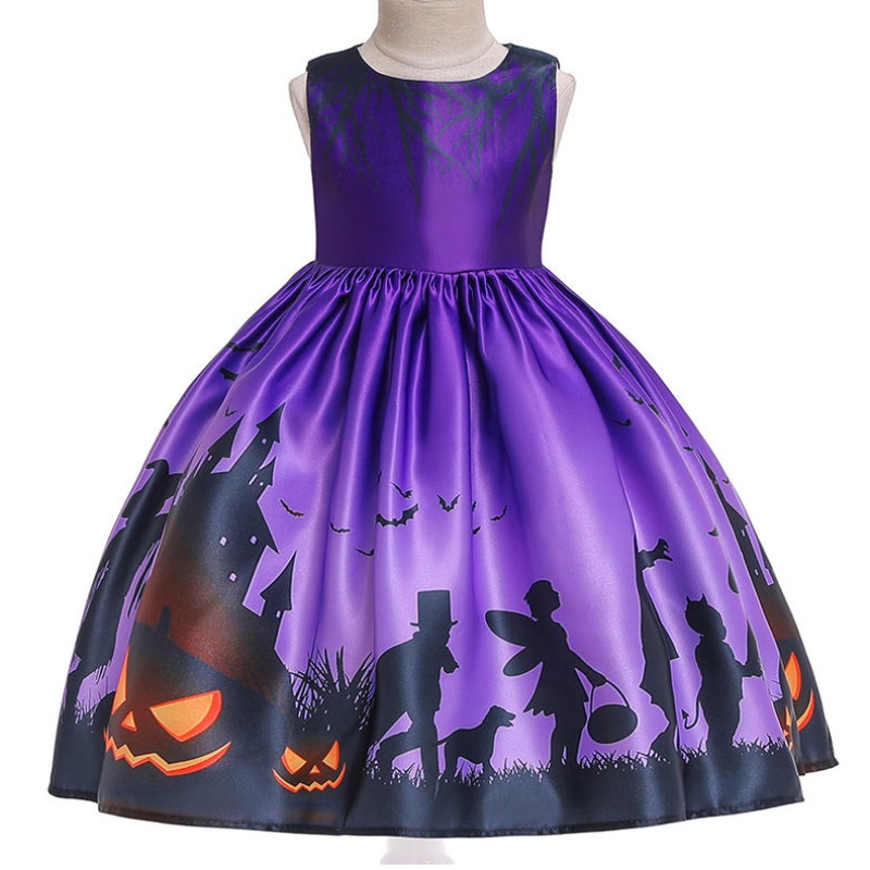Girls Halloween Robes Witch Tutu Costume Kids Party Vêtements Girl Girl Princess Robe Enfants Pumpkin Imprimé Halloween Costume