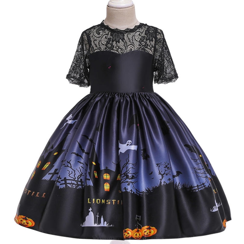 Girls Halloween Robes Witch Tutu Costume Kids Party Vêtements Girl Girl Princess Robe Enfants Pumpkin Imprimé Halloween Costume