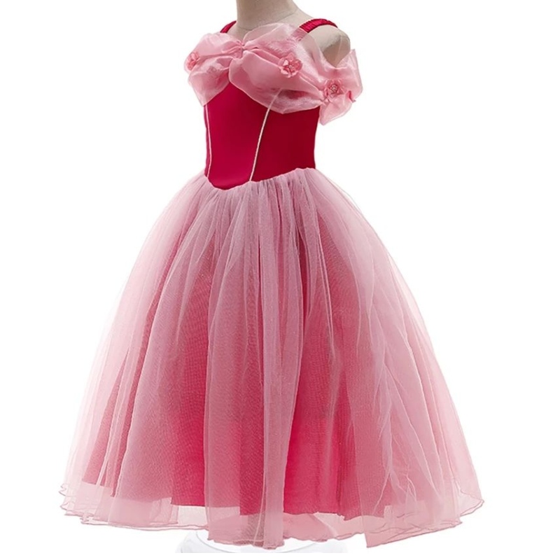Costume de beauté au bois dormant pour les filles au large de l'épaule d'été Aurora Dress Child Fairy Mesh Tutu Robe Halloween Princess Cosplay