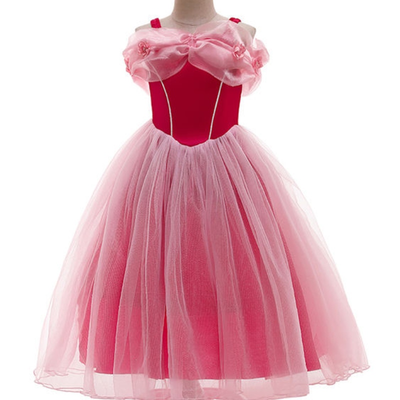 Costume de beauté au bois dormant pour les filles au large de l'épaule d'été Aurora Dress Child Fairy Mesh Tutu Robe Halloween Princess Cosplay