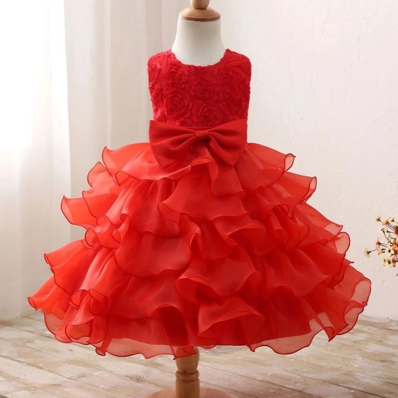 First Merry Christmas Princess Robe Red Lace New Year Party Costume For Kids Enfants Children Flower Wedding and Birthday Robe