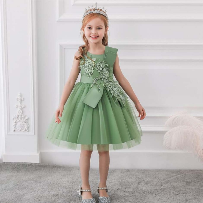 Baige New Evening Party Ball Robe Green Flower Girl Robe Kids Fancy Princess Frock