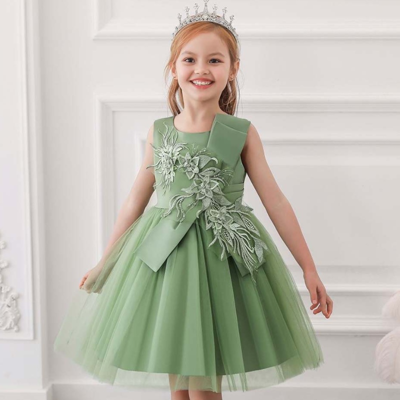 Baige New Evening Party Ball Robe Green Flower Girl Robe Kids Fancy Princess Frock