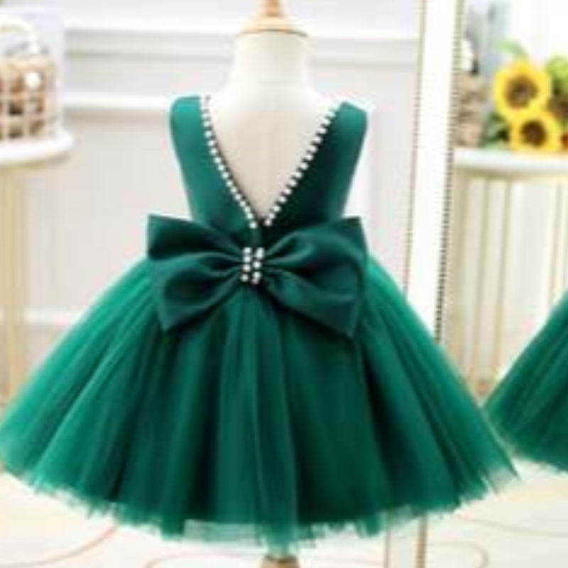 Baige OEM Green Flower Girl Wedding Piano Anniversaire d'un an Robe petite fille Catwalk Show Children Princess DZ007