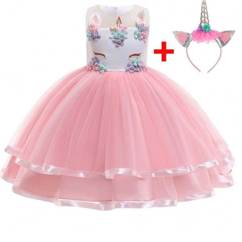 2021 New Flower Unicorn Party Robe 5 Color Disponible Kids Girls Party Robe DJS002