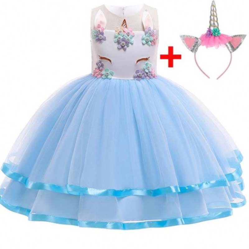 2021 New Flower Unicorn Party Robe 5 Color Disponible Kids Girls Party Robe DJS002