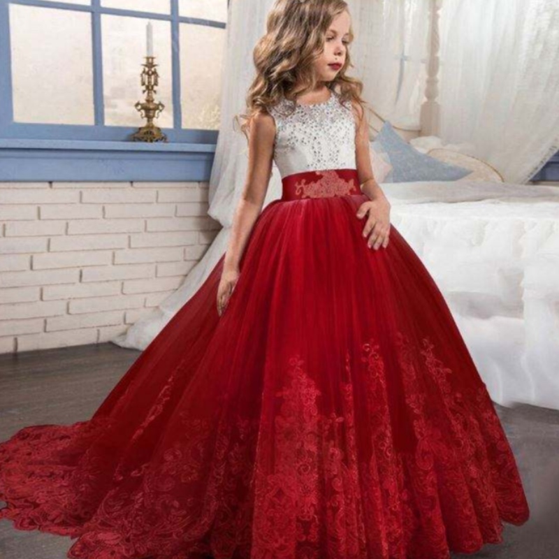 Baige en gros pour enfants robe de bal de bal luxe princesse sans manches robe de fête de filiale