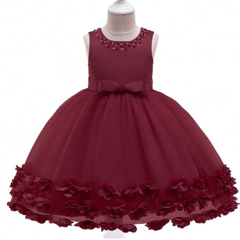 Baige en gros de vêtements pour bébé fleur filles désherbant la robe de balle pour enfants robe l5106