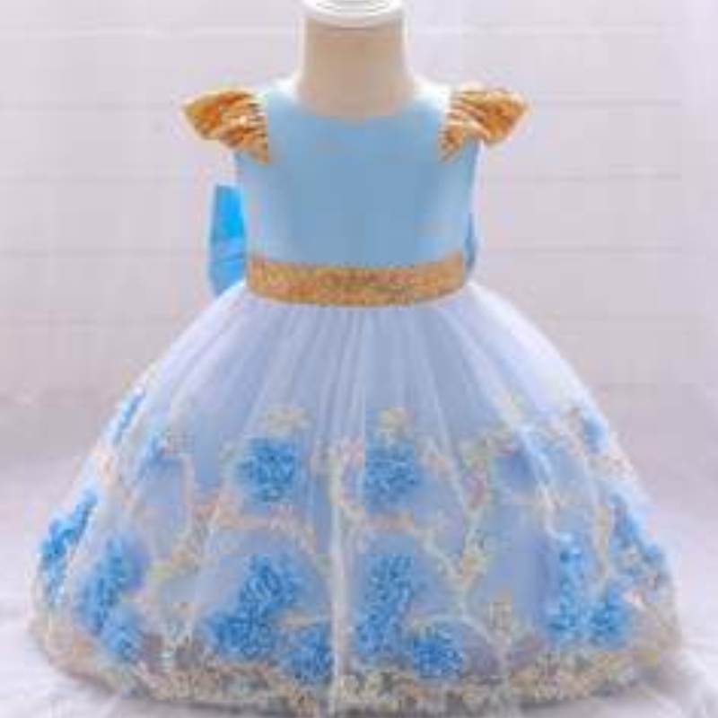 Baige Yellow Flower Girl Robe Kids Party Frock New India Collection Fancy Girl Party Robe L2021XZ