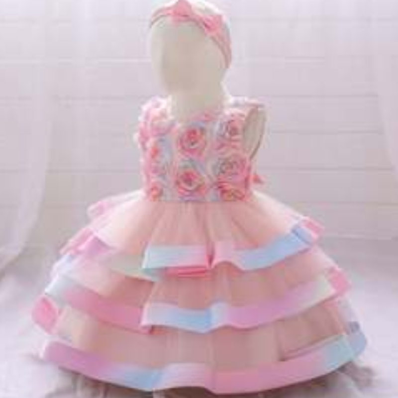 Baige en gros pour enfants fête porte des robes denourrisson tutu design bébé fille gâteau fleur robe d'anniversaire