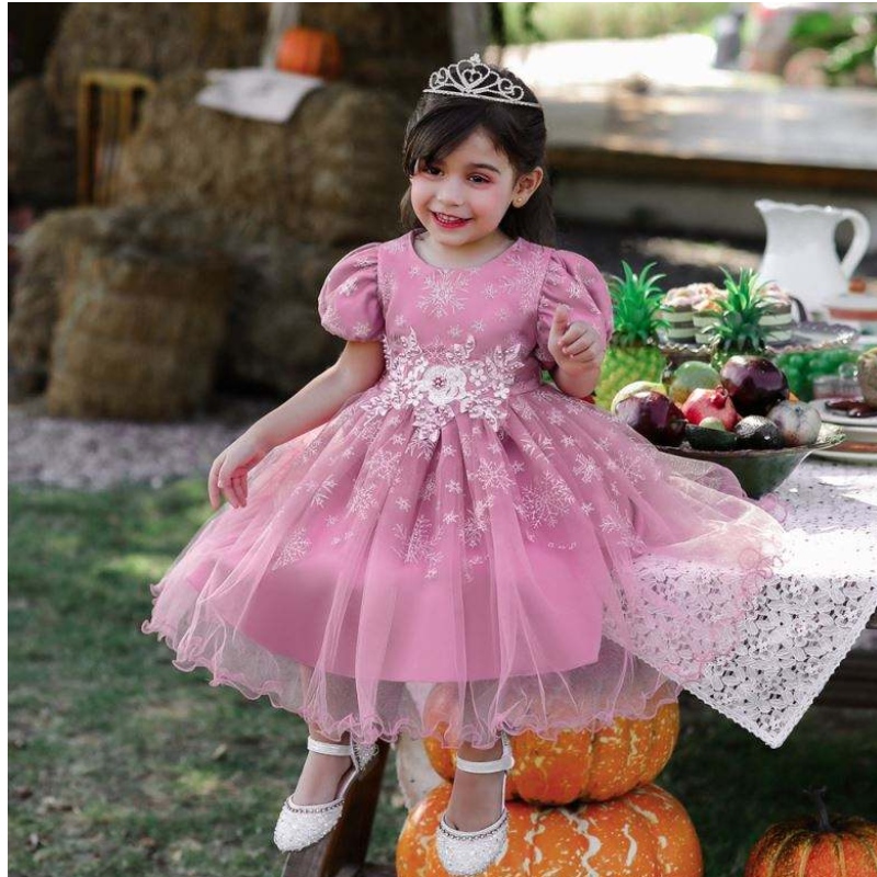 Baige Children Party Wedding Frock Girls Birthday Robe Elegant Kids Hobe Princess Snowflake Robe