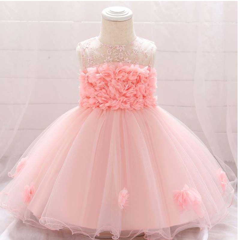 Baige New Robes Designs Girls \\ 'Vêtements NOUVEAUX FLOWN KIDS PARTY PEUR BAPTISM Robe L1920XZ