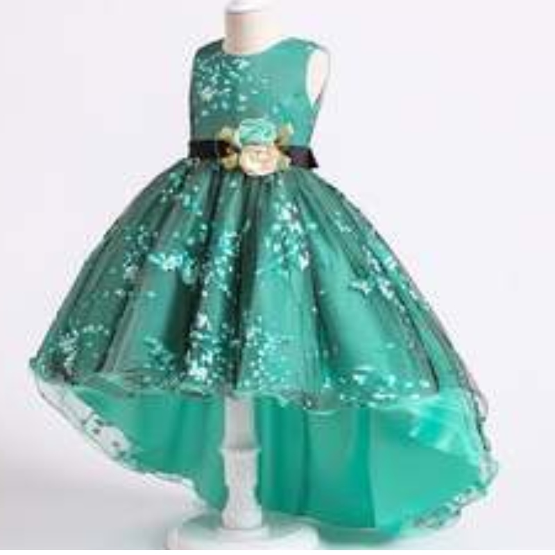 Baige Green Children Flower Fairy Princess 4-15 ans Bébé Girls Puffy Robe Design For Party 2153