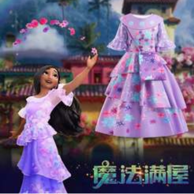 Baige Encanto Mirabel Madrigal Cosplay Costume Carnival Halloween Purple Princess Robe