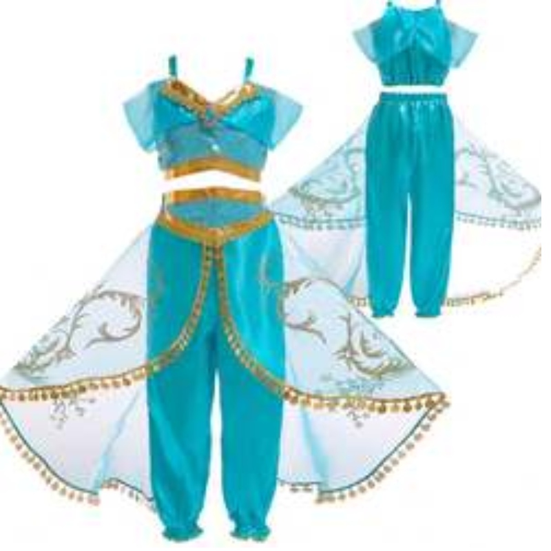 Baige alladdin cosplay princesse jasmin costume girls tops and pant-pant vestiges ensemble avec perruques bx1625