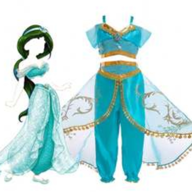 Baige alladdin cosplay princesse jasmin costume girls tops and pant-pant vestiges ensemble avec perruques bx1625