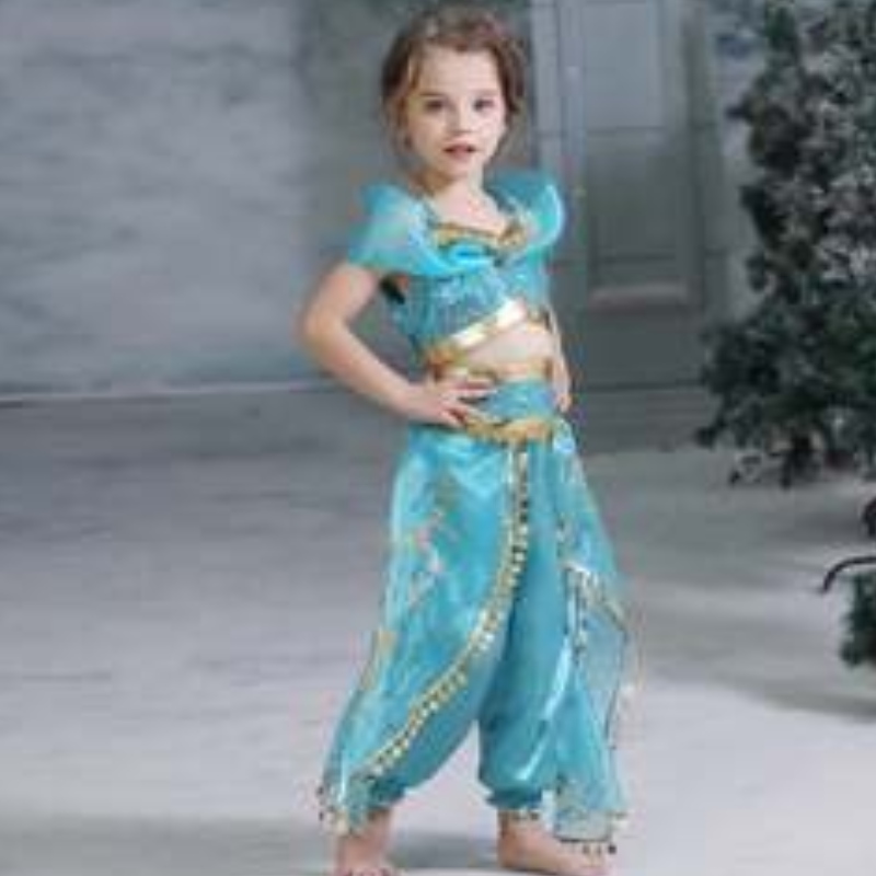 Baige alladdin cosplay princesse jasmin costume girls tops and pant-pant vestiges ensemble avec perruques bx1625