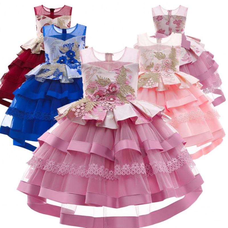 Baige chaude vendant des robes d'anniversaire de petite fille multicouches