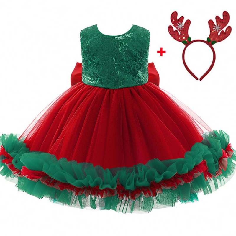 Baige Red Semeded Kids Anniversaire de la soirée de soirée Big Bow Carnival Bow Vestidos D0683