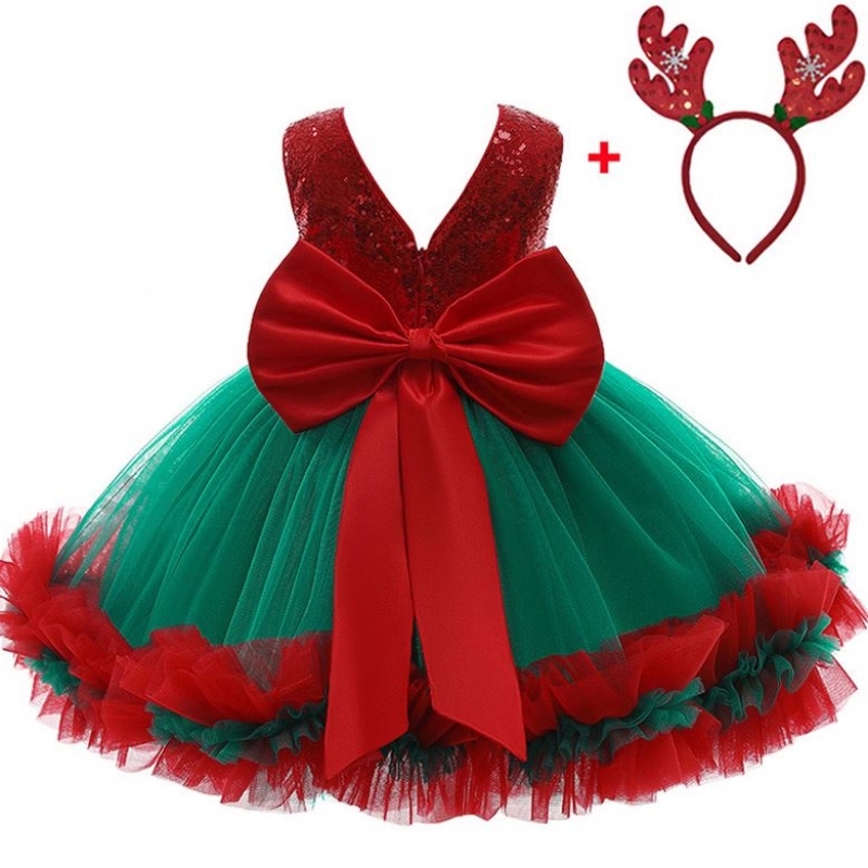 Baige Red Semeded Kids Anniversaire de la soirée de soirée Big Bow Carnival Bow Vestidos D0683
